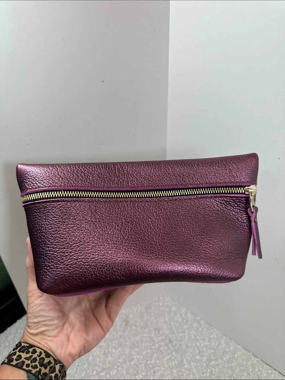 PORTLAND LEATHER GOODS metallic Ultraviolet UV purple Large Makeup Bag
